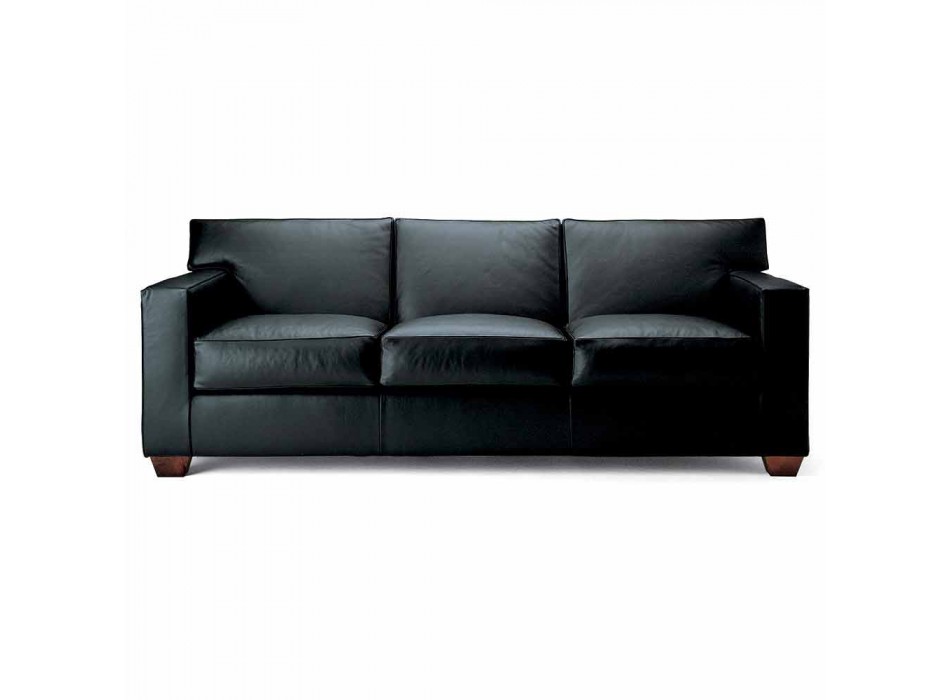 3 Seater Sofa Covered in Leather with Walnut Feet Made in Italy - Alessandria Viadurini