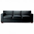 3 Seater Sofa Covered in Leather with Walnut Feet Made in Italy - Alessandria