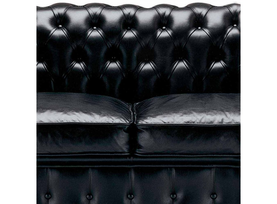 3 Seater Sofa Upholstered in Leather with Lacquered Feet Made in Italy - Idra Viadurini