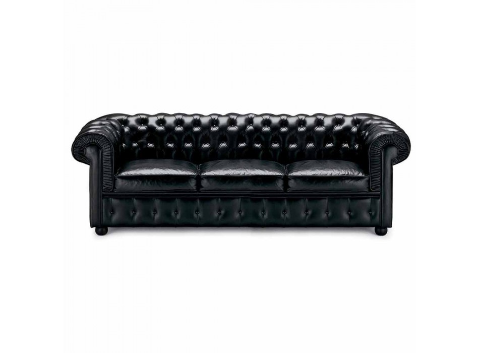 3 Seater Sofa Upholstered in Leather with Lacquered Feet Made in Italy - Idra