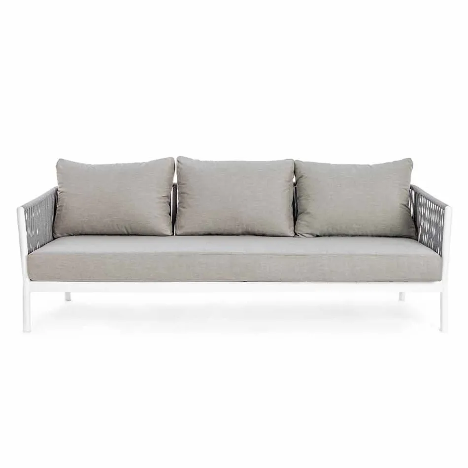 Homemotion - Rubio 3-Seater Outdoor Design Sofa in White and Gray Viadurini