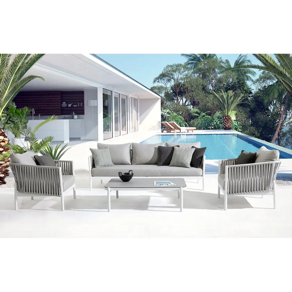Homemotion - Rubio 3-Seater Outdoor Design Sofa in White and Gray Viadurini
