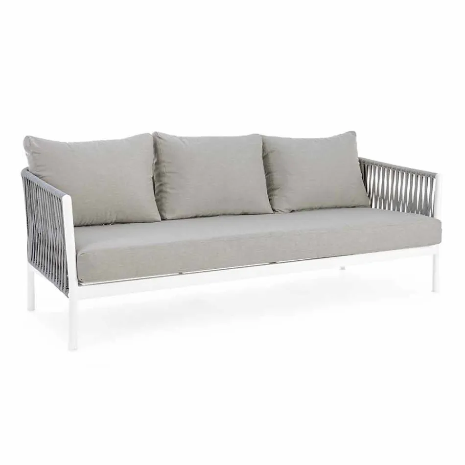 Homemotion - Rubio 3-Seater Outdoor Design Sofa in White and Gray Viadurini