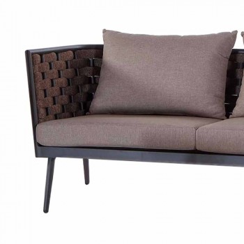 3 Seater Garden Sofa in Aluminum and Rope with Fabric Cushions - Rasti
