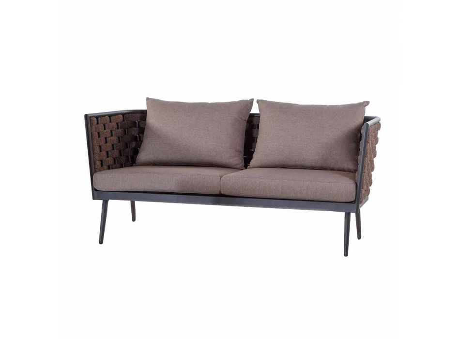 3 Seater Garden Sofa in Aluminum and Rope with Fabric Cushions - Rasti Viadurini