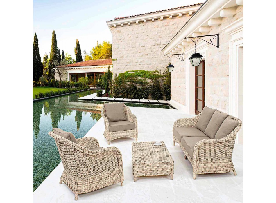 3 Seater Garden Sofa in Braided Fiber Design Homemotion - Casimiro Viadurini