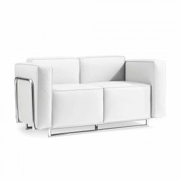 Modern two-seater sofa in white eco-leather and Bugola chrome parts
