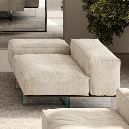 Right Corner Sofa with Base in Extra-clear Glass Made in Italy - Rory Viadurini