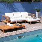 Right Corner Garden Sofa in Teak and WaProLace Made in Italy - Oracle Viadurini