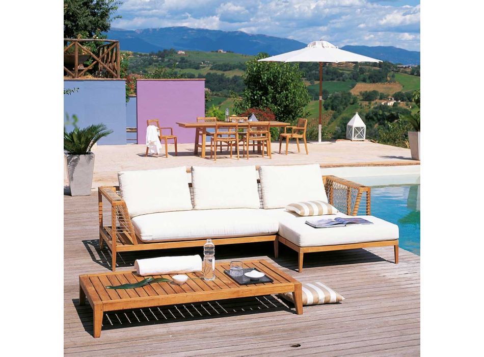 Right Corner Garden Sofa in Teak and WaProLace Made in Italy - Oracle Viadurini