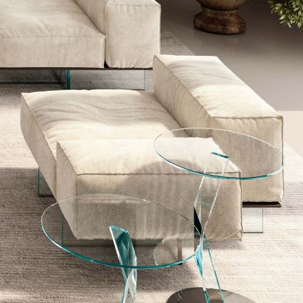Left Corner Sofa with Base in Extra-clear Glass Made in Italy - Rory Viadurini