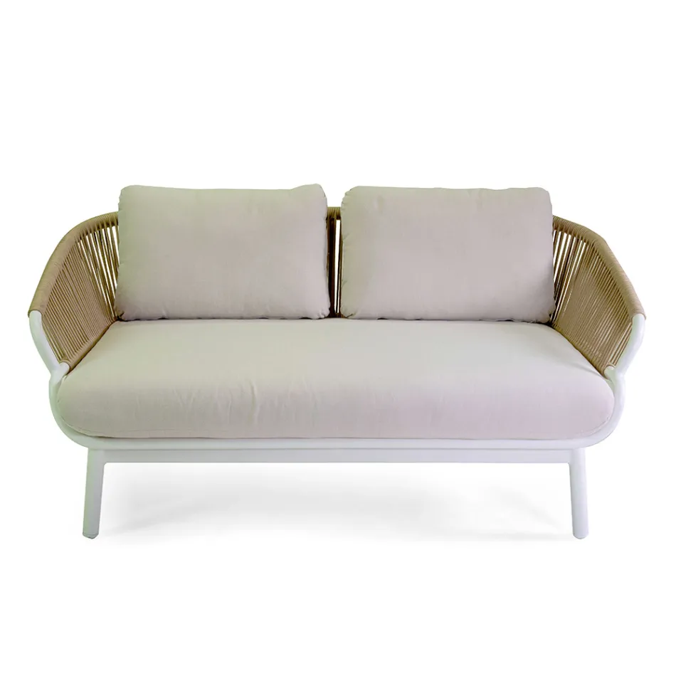 Sofa with Armchairs and Coffee Table in White Aluminum for the Garden - Tenda Viadurini