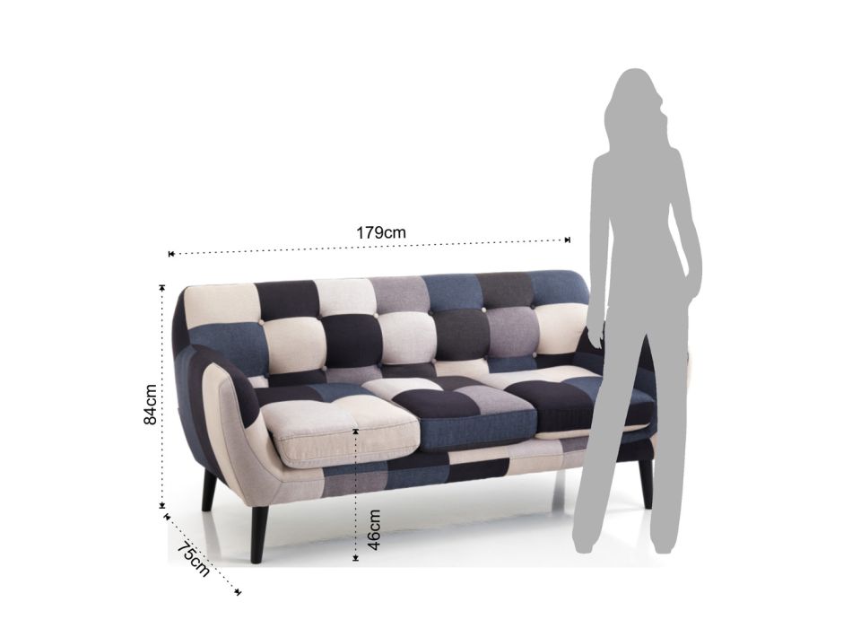 2 or 3 Seater Sofa in Multicolored Fabric - Cobalt Viadurini