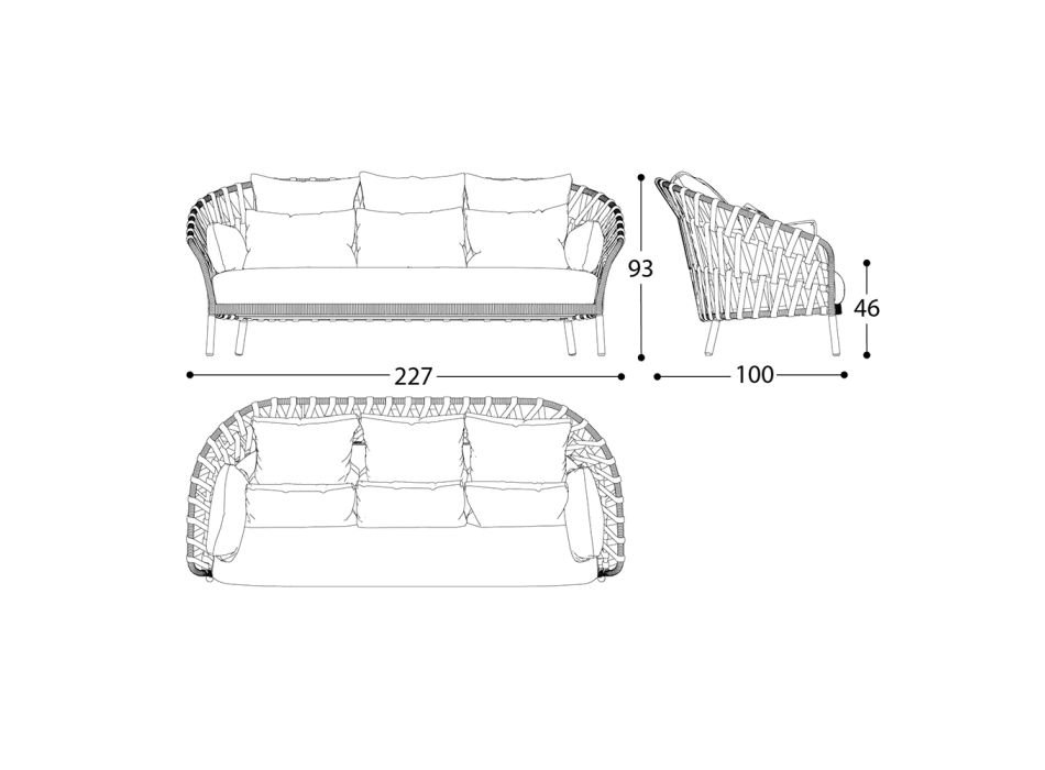 3 Seater Outdoor Sofa with Cushions Made in Italy - Emmacross by Varaschin