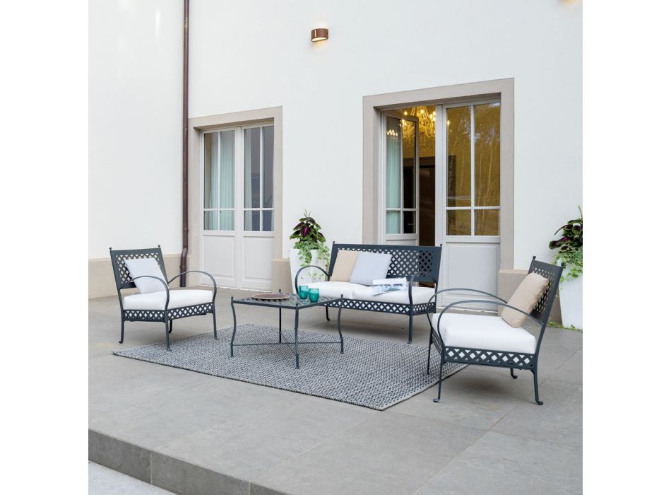 2 Seater Outdoor Sofa in Galvanized Steel Made in Italy - Selvaggia Viadurini
