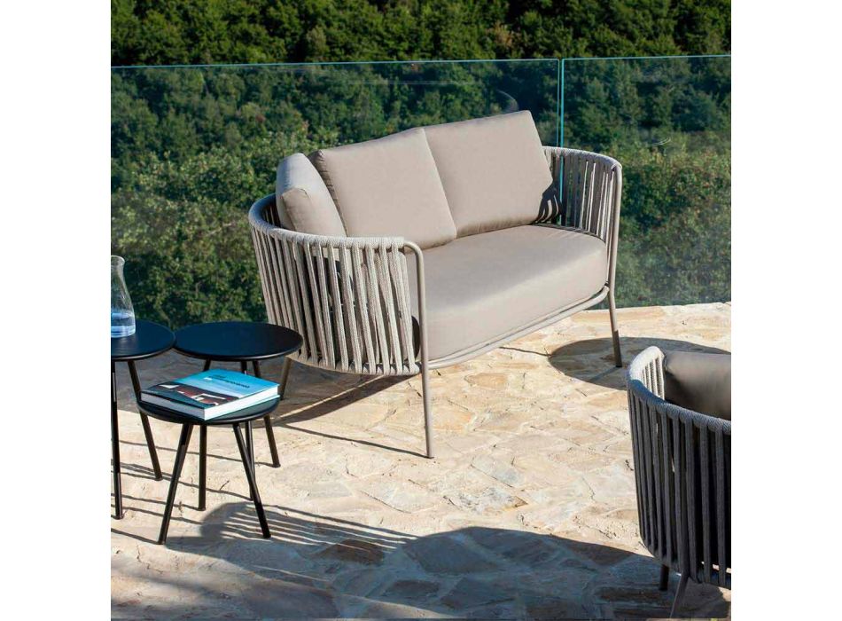 2 Seater Outdoor Sofa in Metal, Fabric and Rope Made in Italy - Mari