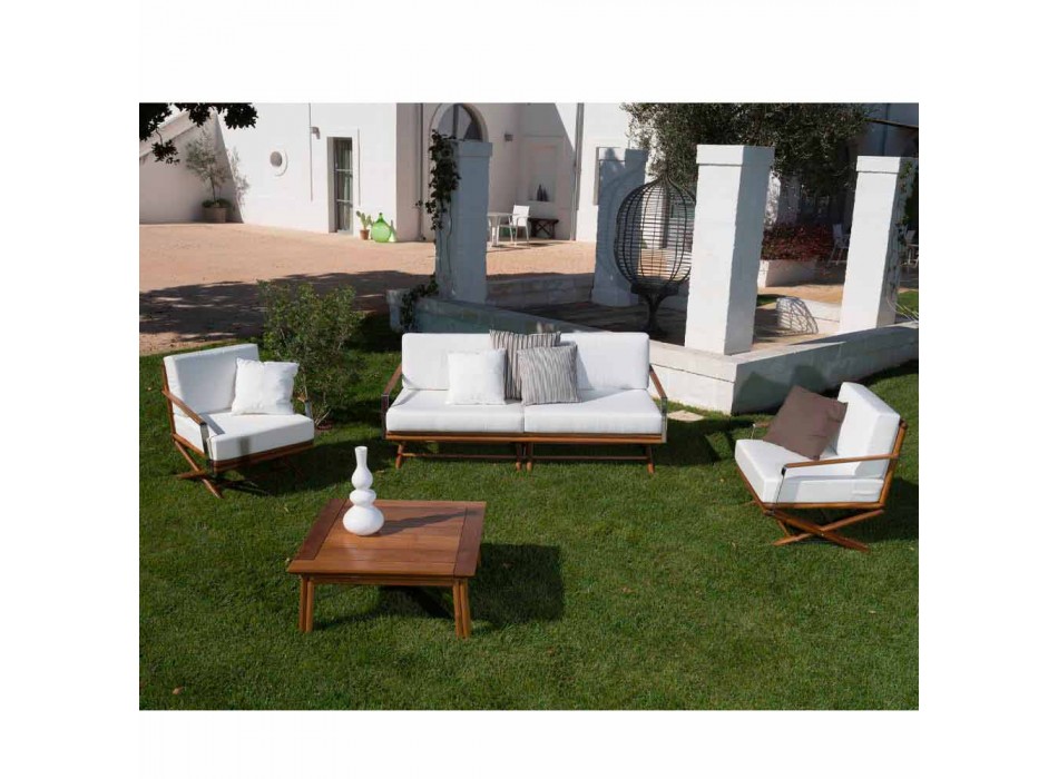 3 Seater Outdoor Sofa in Natural Wood or Black and Luxury Fabric - Suzana Viadurini