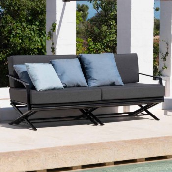3 Seater Outdoor Sofa in Natural Wood or Black and Luxury Fabric - Suzana