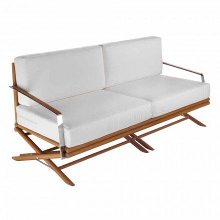 3 Seater Outdoor Sofa in Natural Wood or Black and Luxury Fabric - Suzana Viadurini