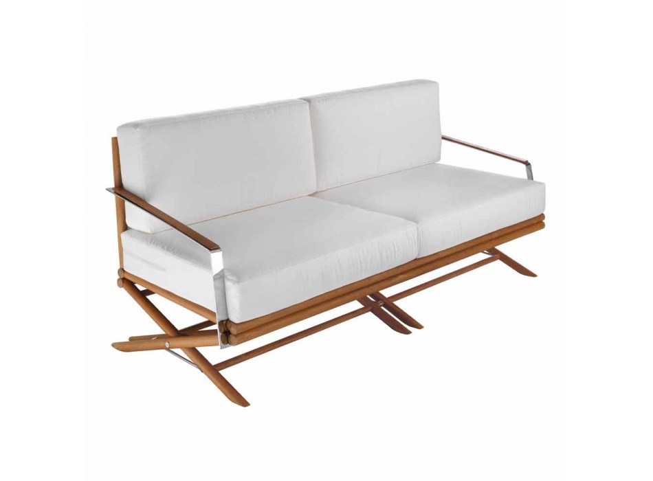 3 Seater Outdoor Sofa in Natural Wood or Black and Luxury Fabric - Suzana