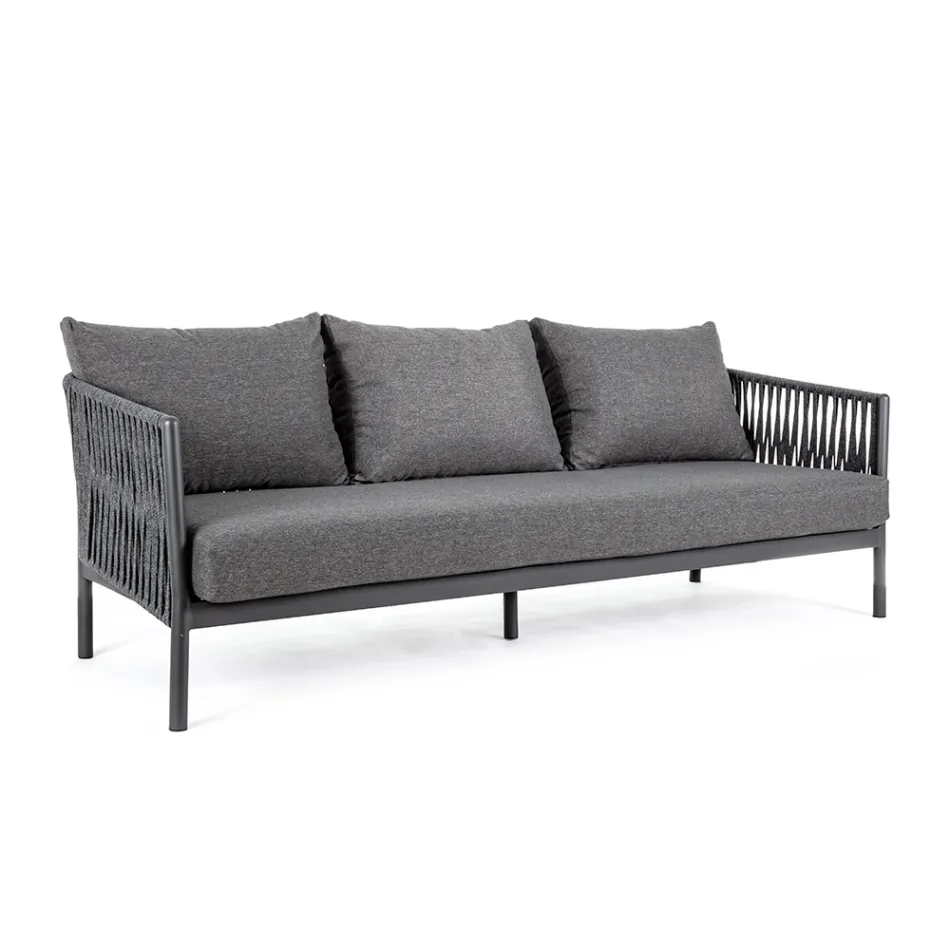 Outdoor Aluminum and Rope Sofa with Fabric Cushions, Homemotion - Shama Viadurini
