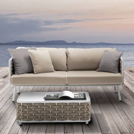 Outdoor Sofa in Aluminum and Hand Woven Fabric - Reda Viadurini