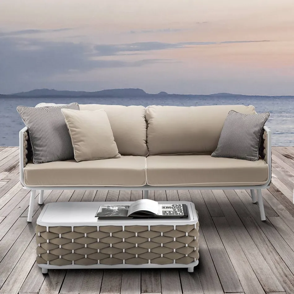 Outdoor Sofa in Aluminum and Hand Woven Fabric - Reda Viadurini