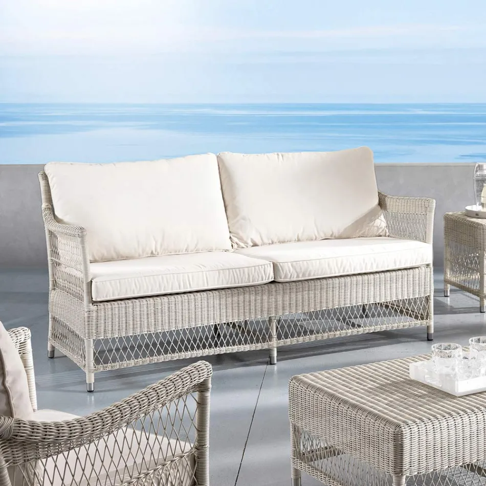 Outdoor Sofa in Hand Woven Polyrattan - Gigi Viadurini
