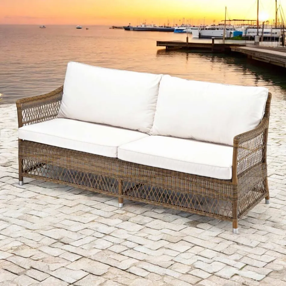 Outdoor Sofa in Hand Woven Polyrattan - Gigi Viadurini