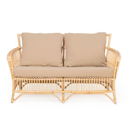 Outdoor Sofa in Natural Rattan, Cushions Included, - Bellaria Viadurini