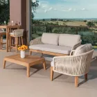 Outdoor Sofa in Teak and Polyethylene Weaving - Jhon Viadurini