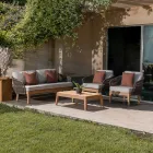 Outdoor Sofa in Teak and Polyethylene Weaving - Jhon Viadurini
