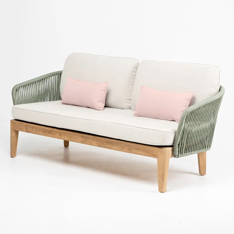Outdoor Sofa in Teak and Polyethylene Weave - Jhon Viadurini