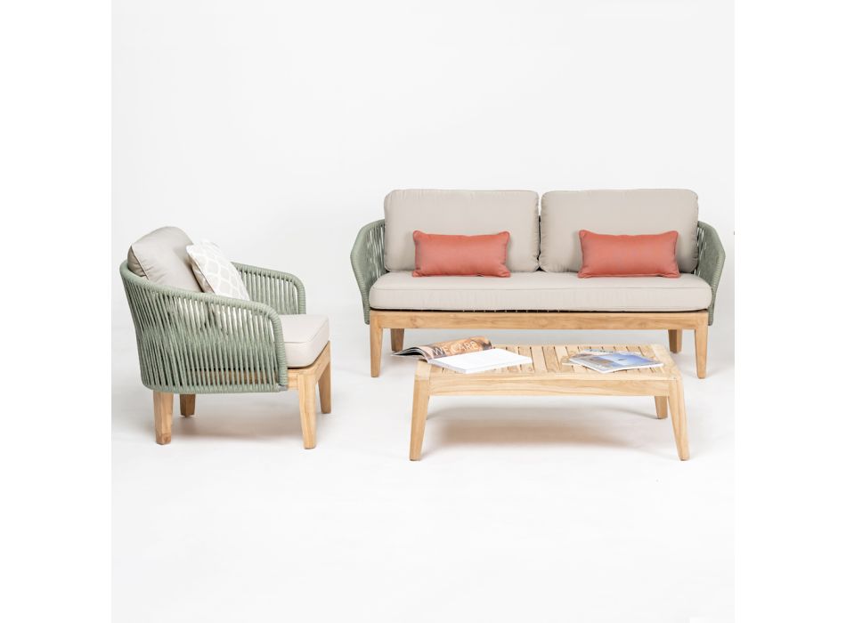 Outdoor Sofa in Teak and Polyethylene Weaving - Jhon Viadurini