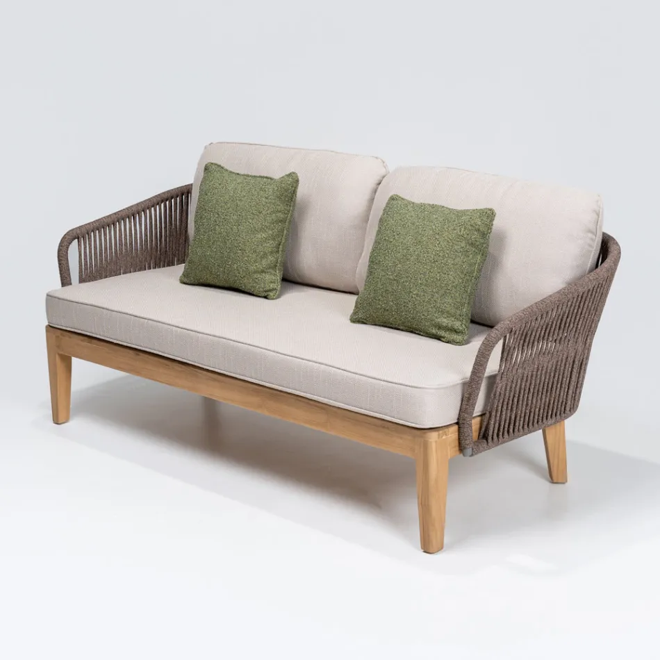 Outdoor Sofa in Teak and Polyethylene Weave - Jhon Viadurini