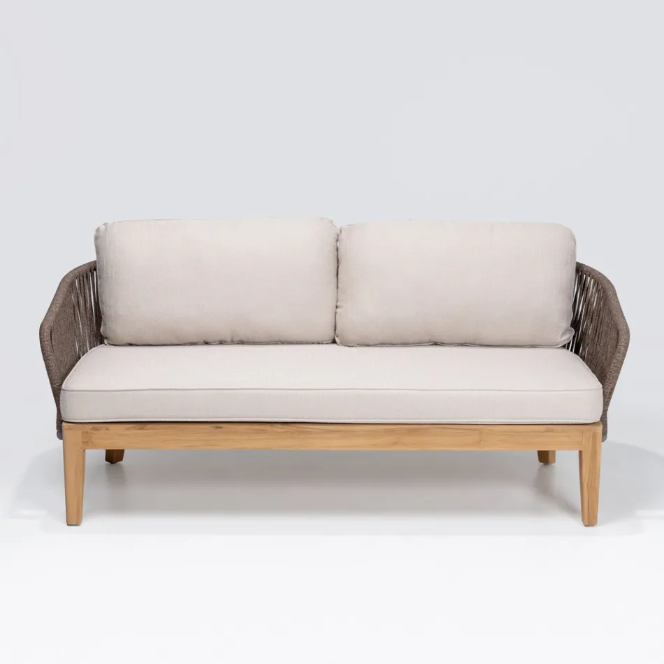 Outdoor Sofa in Teak and Polyethylene Weave - Jhon Viadurini