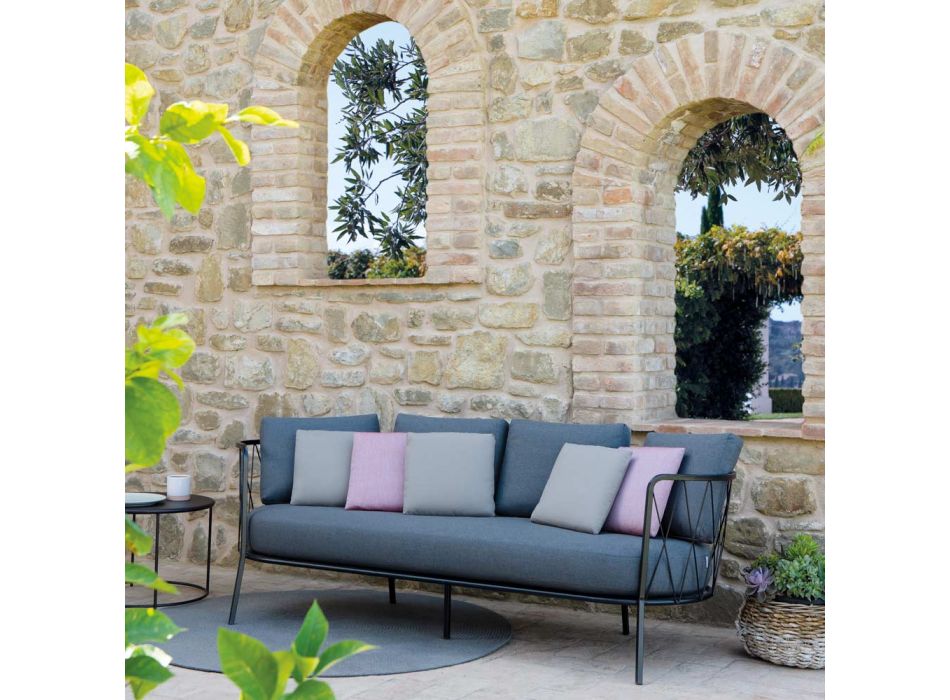 3 Seater Garden Sofa Cushions Included in Steel Made in Italy - Brienne Viadurini