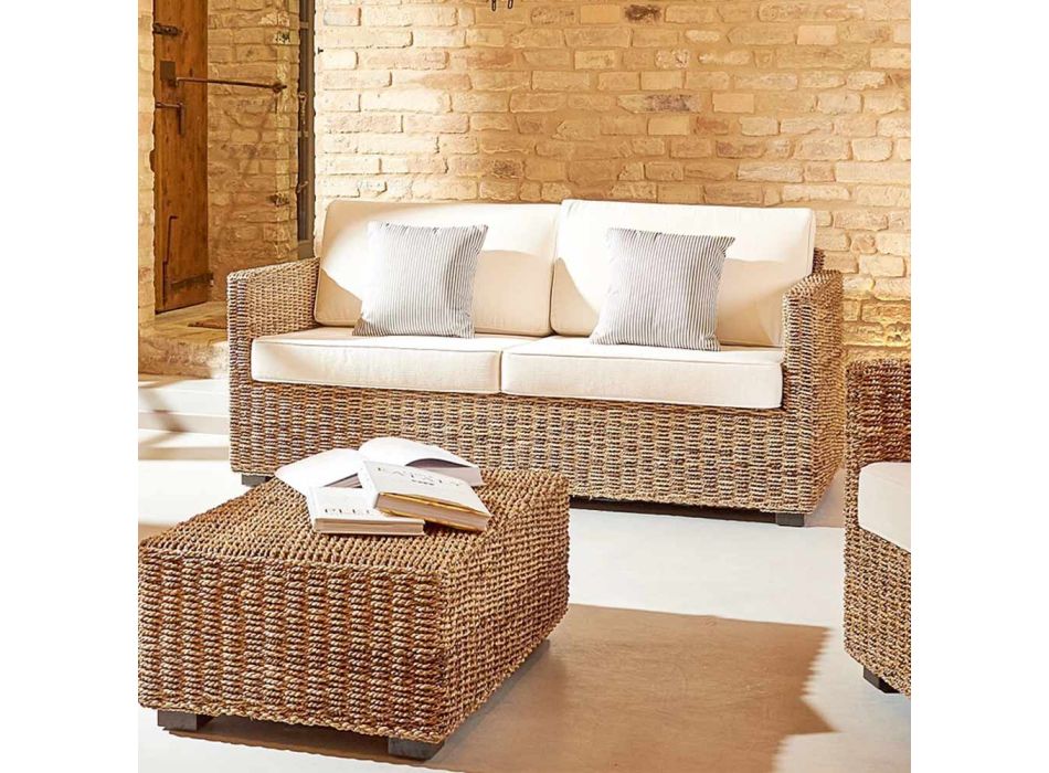 Garden Sofa of Various Sizes in Abaca with Cushions - Raziel Viadurini