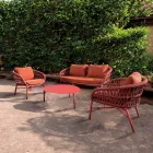 Garden Sofa in Aluminum, Rope and Marsala or White Fabric - Brise Viadurini