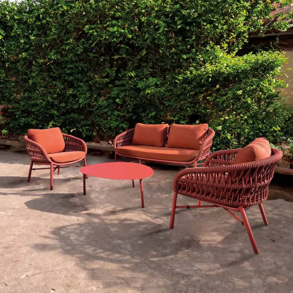 Garden Sofa in Aluminum, Rope and Marsala or White Fabric - Brise Viadurini