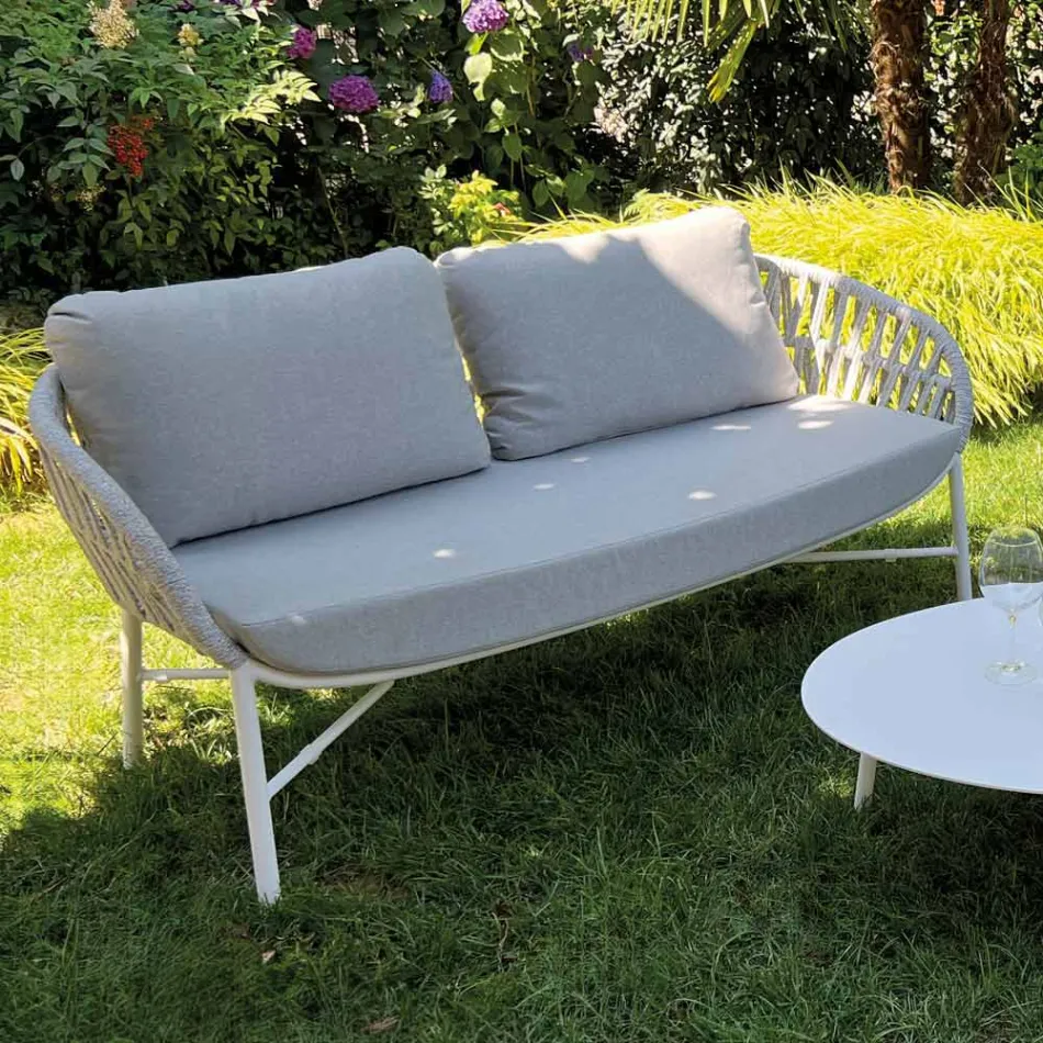 Garden Sofa in Aluminum, Rope and Marsala or White Fabric - Brise Viadurini
