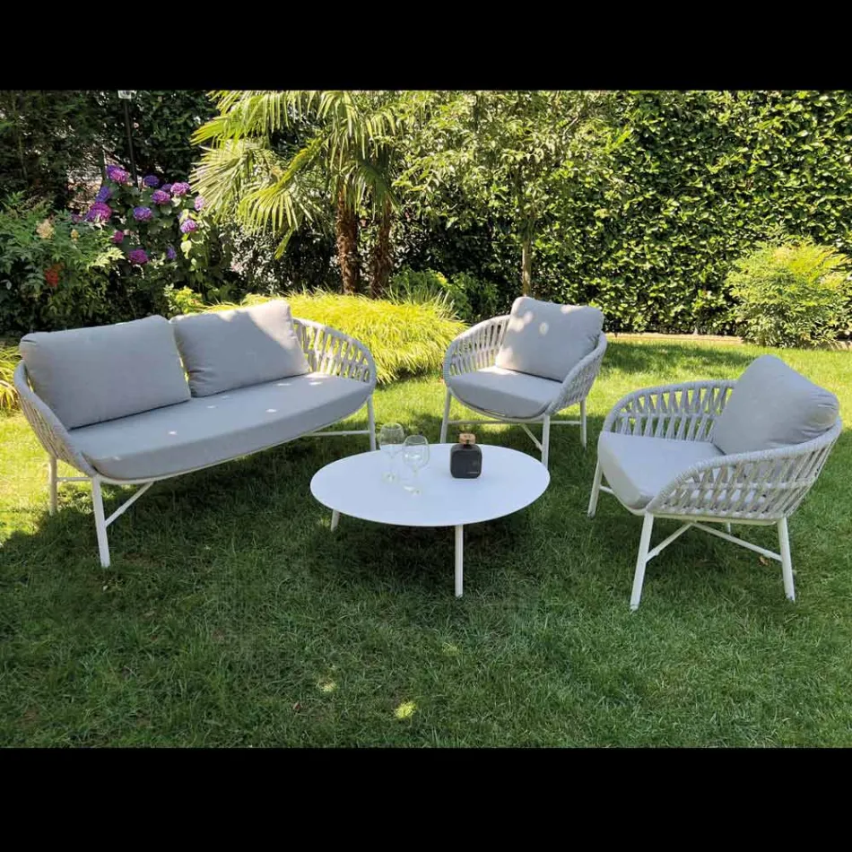 Garden Sofa in Aluminum, Rope and Marsala or White Fabric - Brise Viadurini