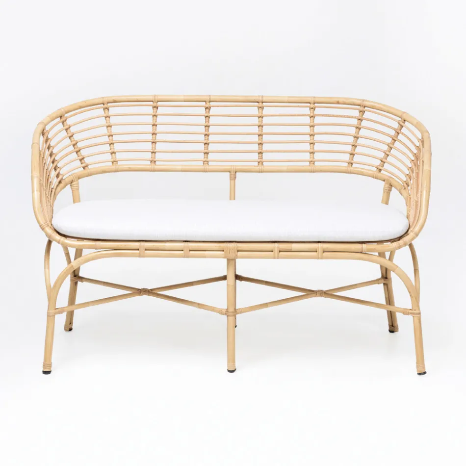 Garden Sofa in Aluminum and Polyrattan Weaving and Cushion - Ellide Viadurini