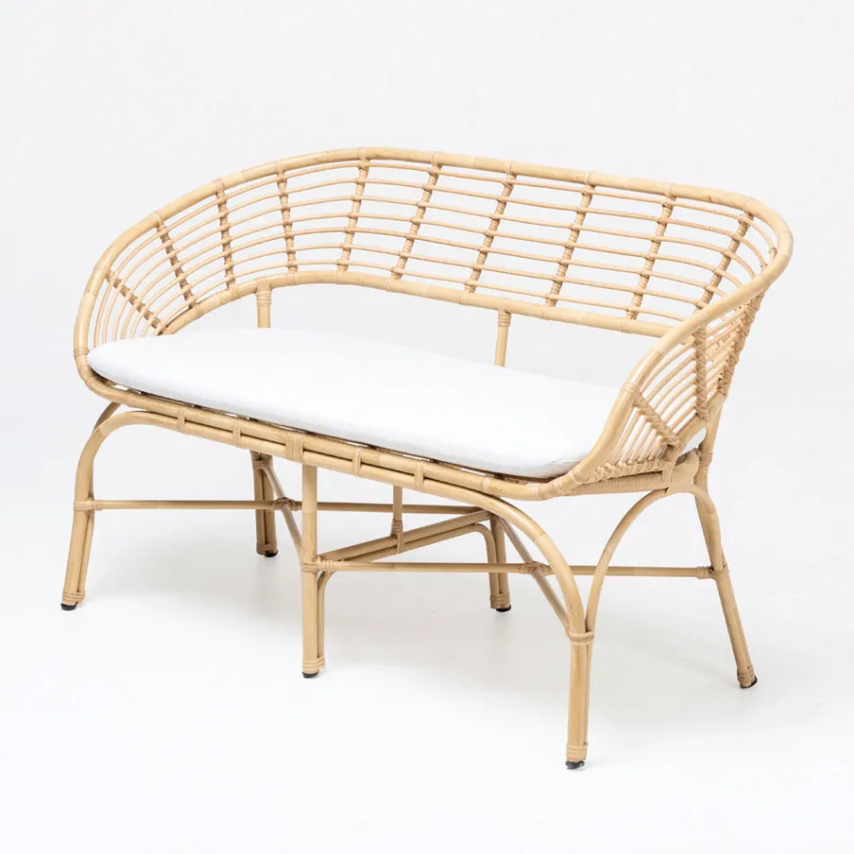 Garden Sofa in Aluminum and Polyrattan Weaving and Cushion - Ellide Viadurini