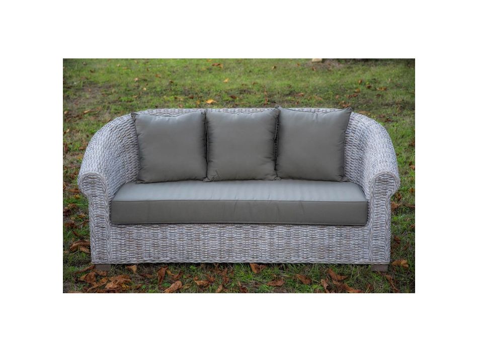Garden Sofa in Natural Kubù Fiber with Cushions - Isildur Viadurini