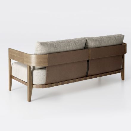 Garden Sofa in Iroko Wood and Fabric Made in Italy - Briga Viadurini