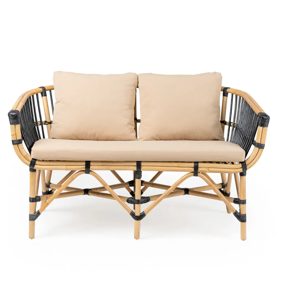 Garden Sofa in Natural Rattan with Cushions Included - Catelyn Viadurini