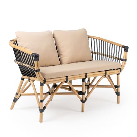 Garden Sofa in Natural Rattan with Cushions Included - Catelyn Viadurini