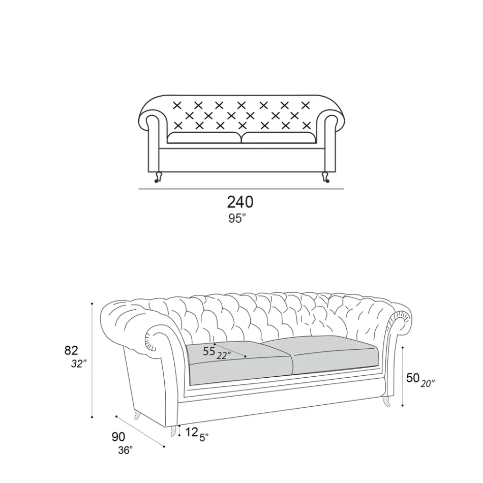 Indoor Sofa with Wooden Feet and Metal Wheels Made in Italy - Giocoso Viadurini