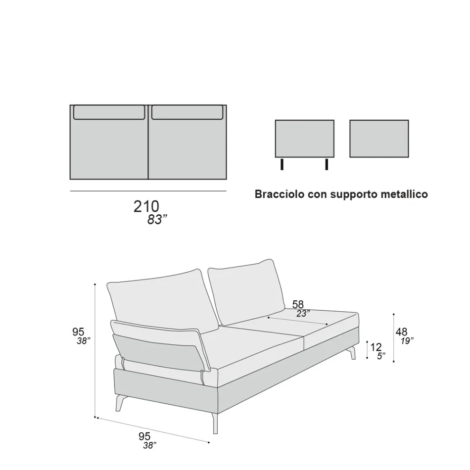 Living Room Sofa with 2 Backrests and 2 Movable Armrests - Precious Viadurini